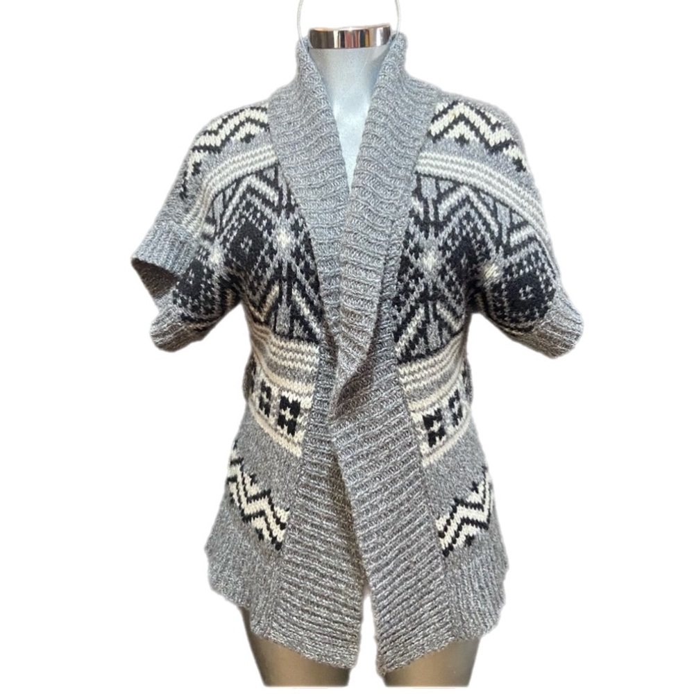 Old Navy Wool Knit Cardigan Sweater Open Front Gray Oversized XS Tribal Western